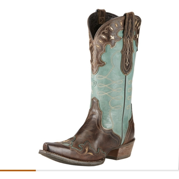 NWT Ariat ZEALOUS Teal and Brown Leather Boots - Picture 3 of 9